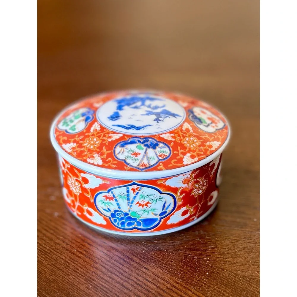Vintage Takahashi San Francisco Porcelain Lidded Trinket Box Imari Japan Red